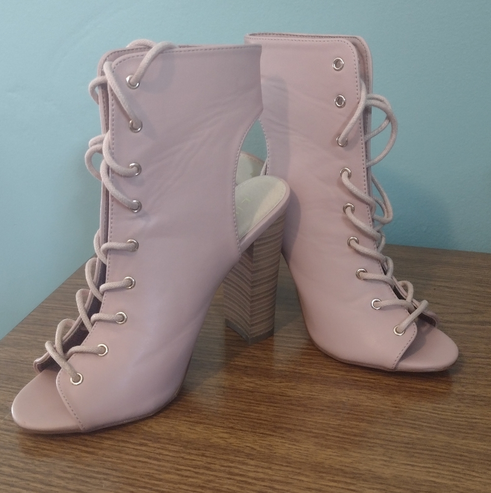 Open Toe Lace Up Booties